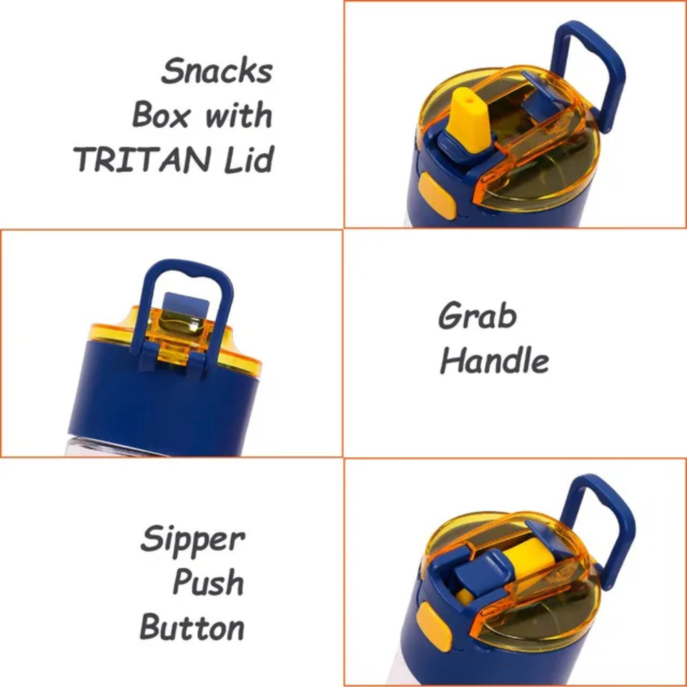 Eazy Kids - T-Rex Tritan Water Bottle with Snack Box 450ml - Blue