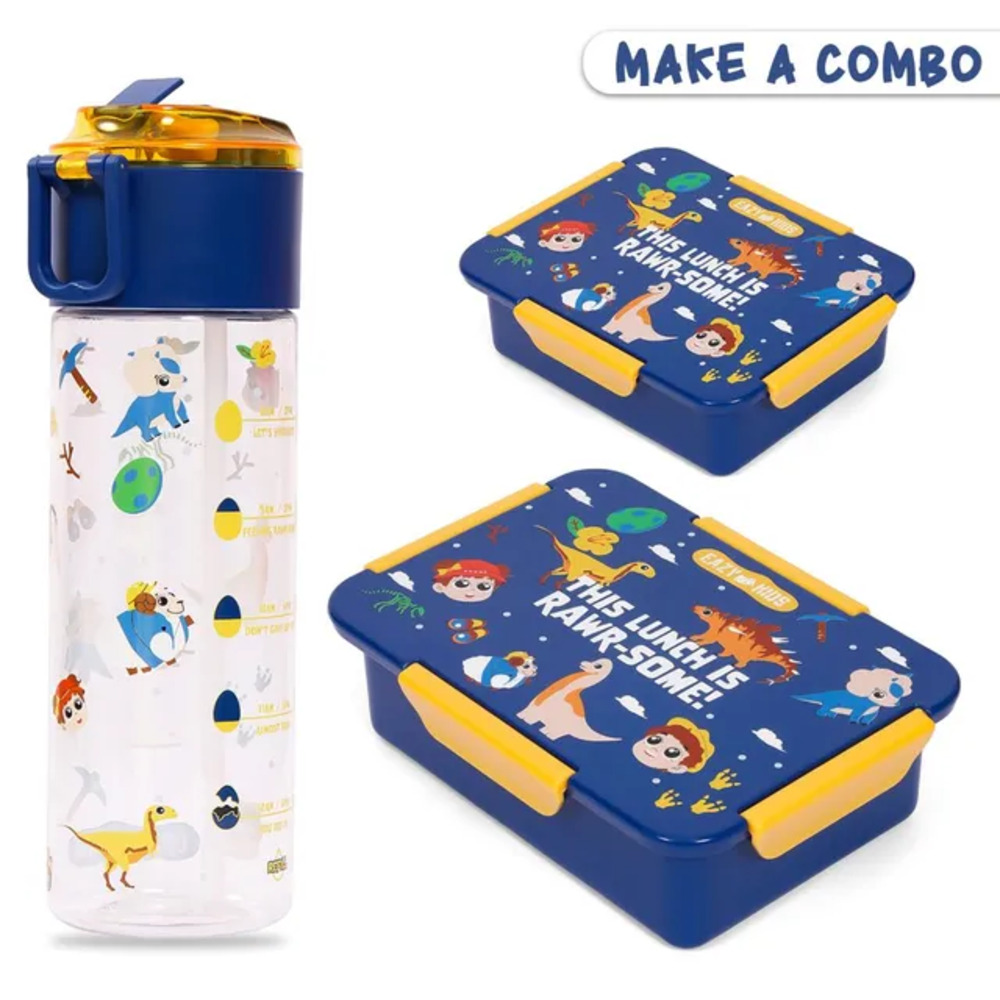 Eazy Kids - T-Rex Tritan Water Bottle with Snack Box 450ml - Blue