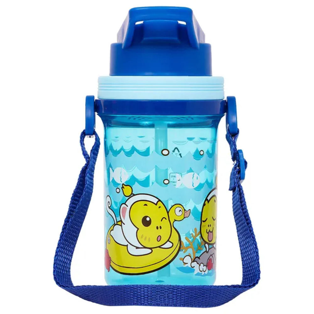 Eazy Kids - Water Bottle with Straw & Strap 500ml - Blue