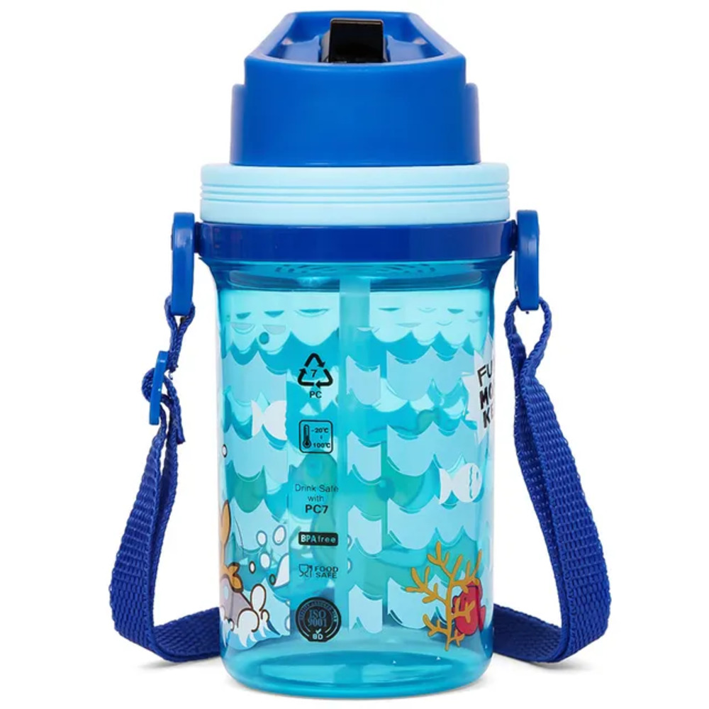 Eazy Kids - Water Bottle with Straw & Strap 500ml - Blue