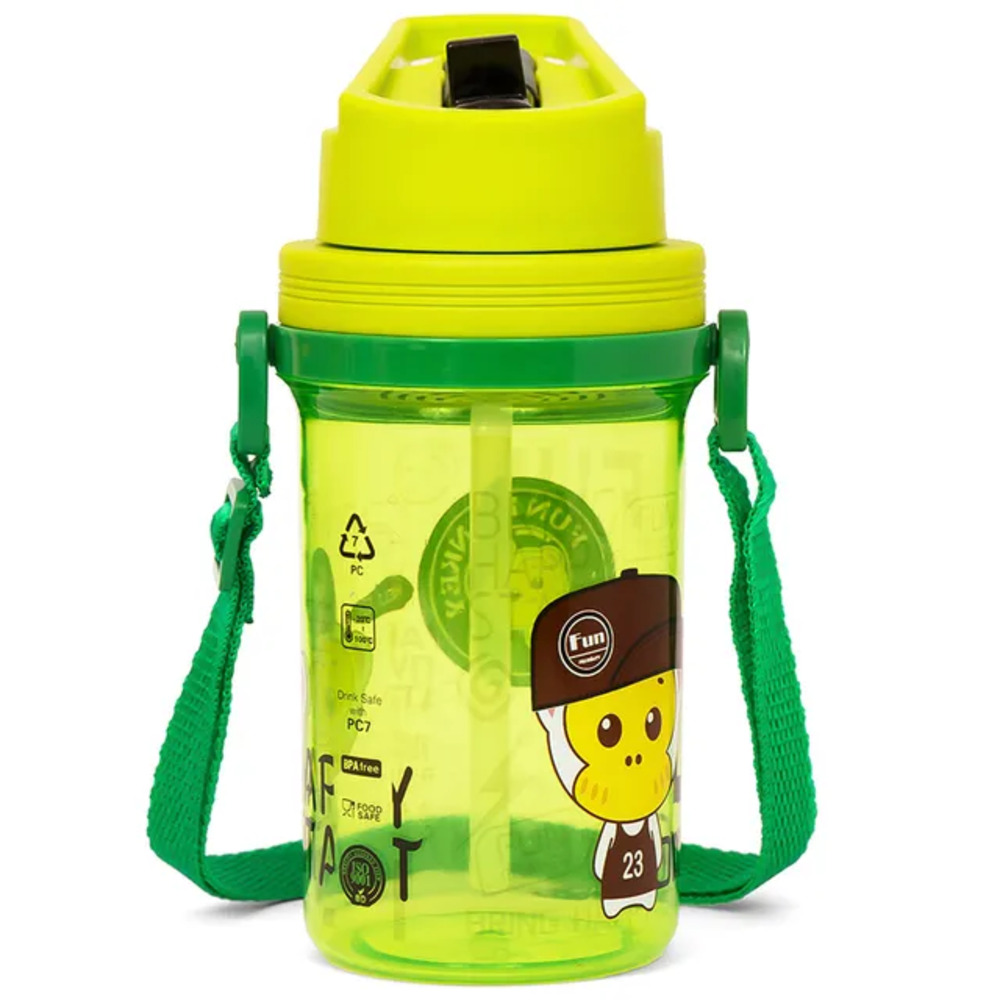 Eazy Kids - Water Bottle with Straw & Strap 500ml - Green