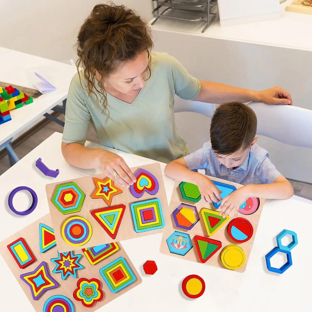 Factory Price - Wooden Geometric Shapes Block Puzzles - 43pcs