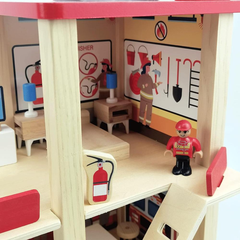 Factory Price - Wooden Pretend Play Wooden Fire Station
