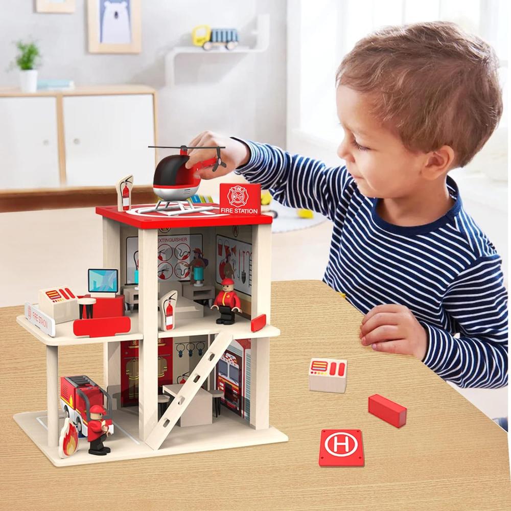 Factory Price - Wooden Pretend Play Wooden Fire Station
