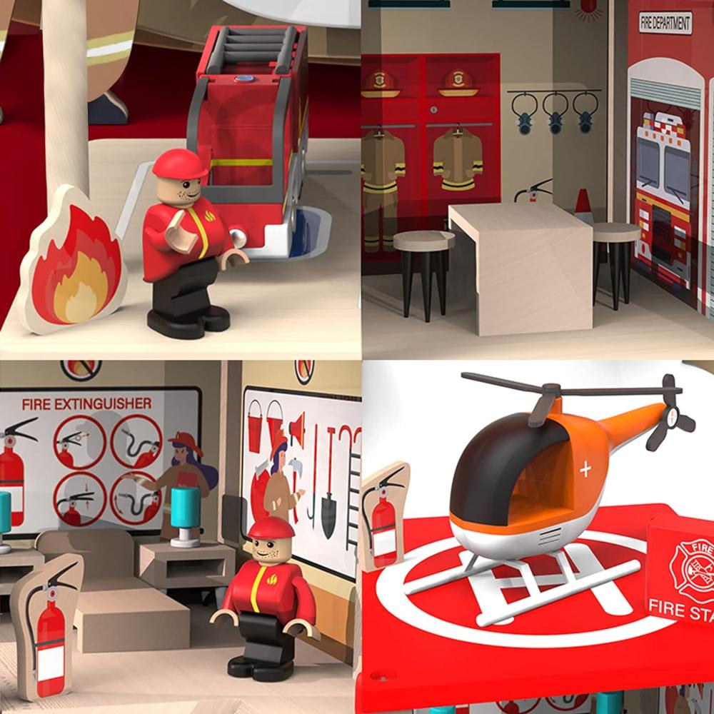 Factory Price - Wooden Pretend Play Wooden Fire Station