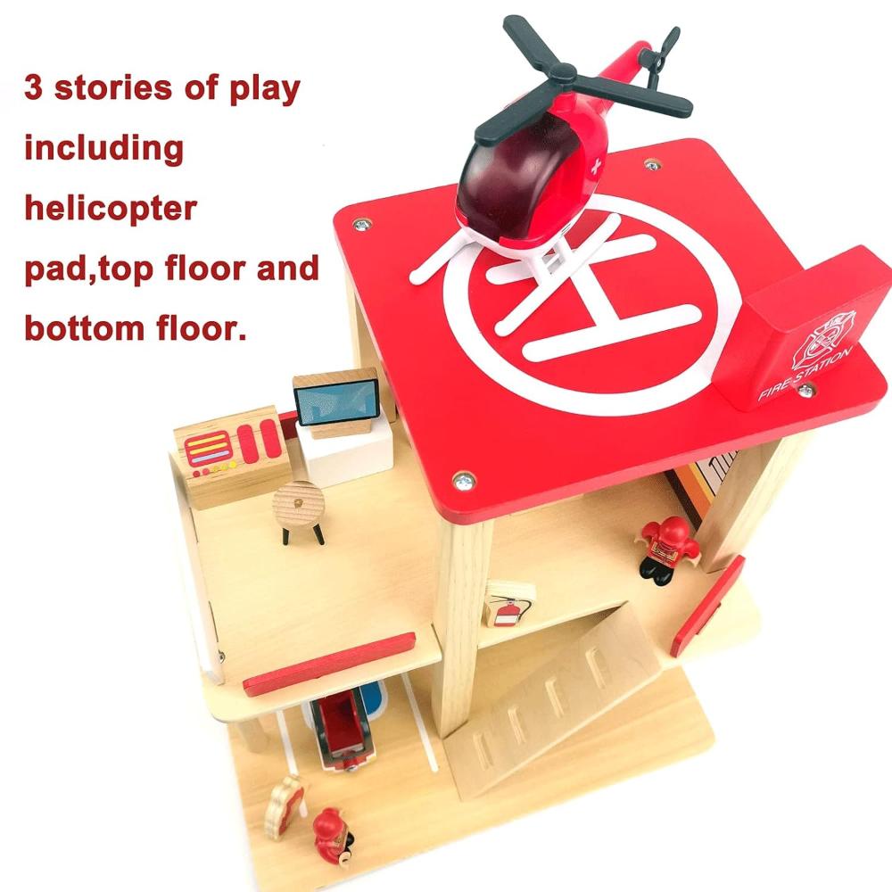 Factory Price - Wooden Pretend Play Wooden Fire Station