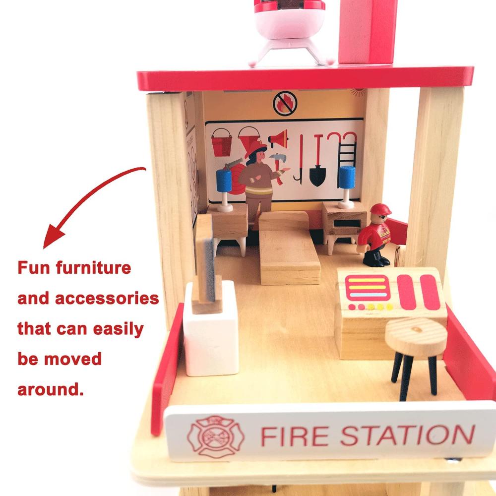 Factory Price - Wooden Pretend Play Wooden Fire Station