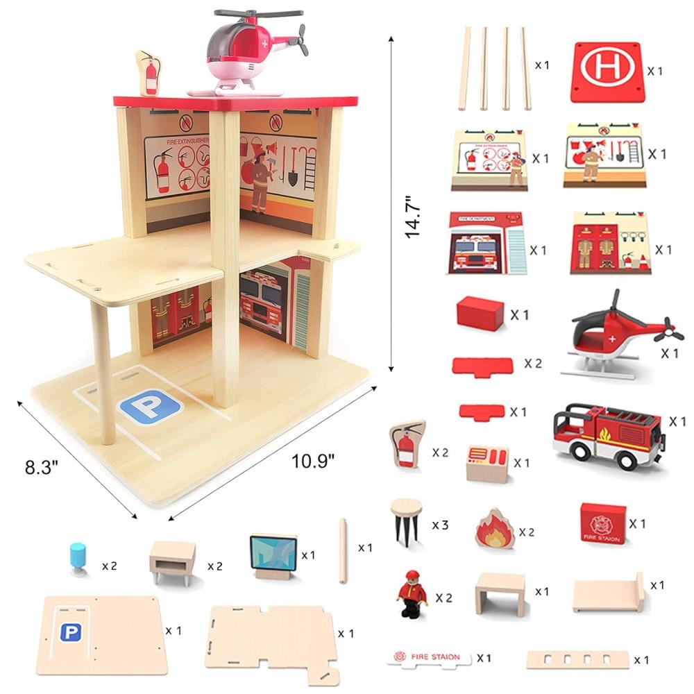 Factory Price - Wooden Pretend Play Wooden Fire Station