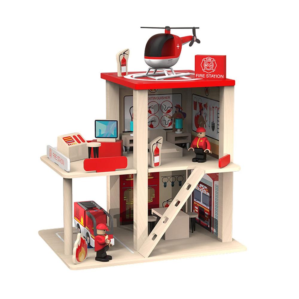 Factory Price - Wooden Pretend Play Wooden Fire Station