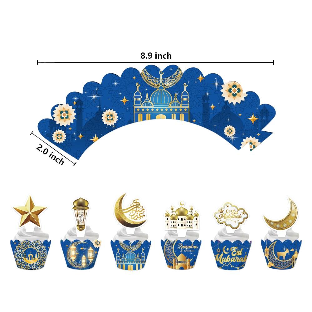 Highland - Eid Mubarak Cake Toppers and Wrappers Set - 25Pcs