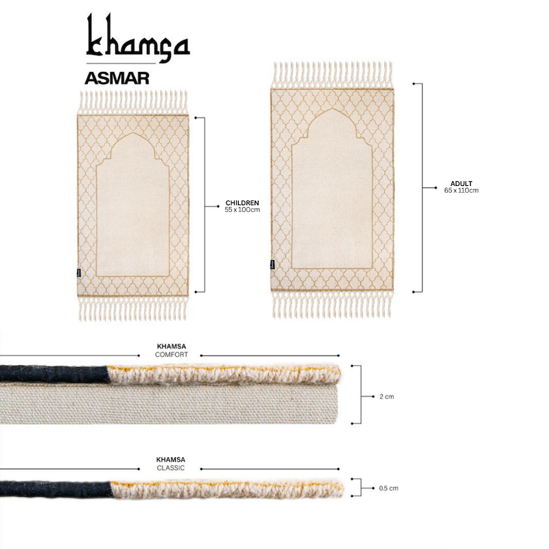 Khamsa Classic - Muslim Prayer Mat for Adult - Asmar-Tan