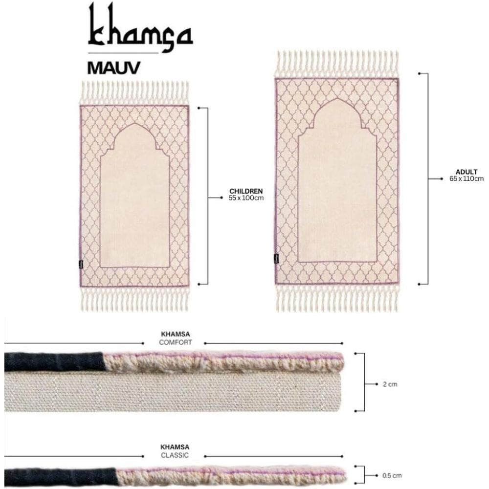 Khamsa Classic - Muslim Prayer Mat for Adult - Mauv - Lavender