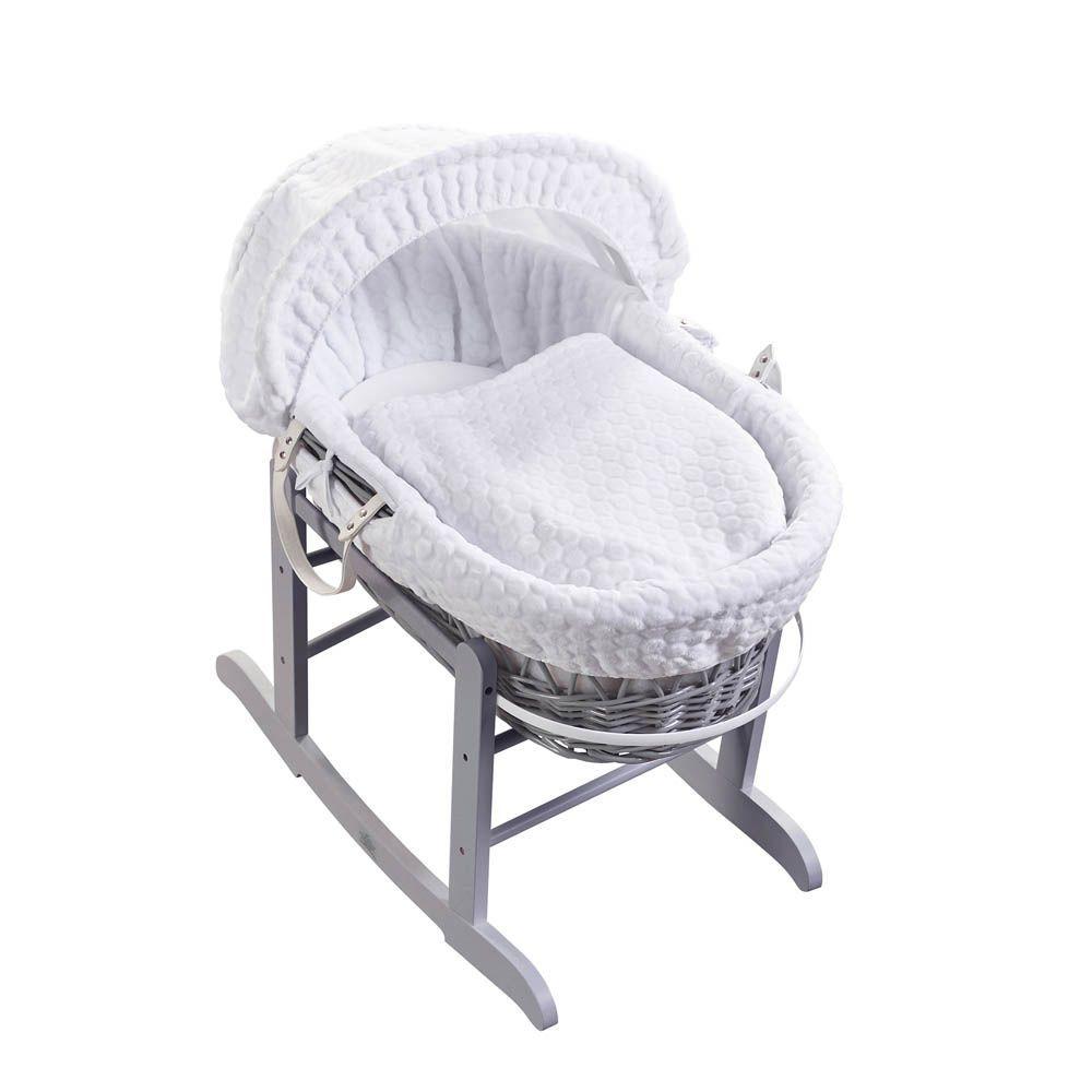 Kinder Valley - White Honey Comb Grey Wicker Moses Basket With Grey Rocking Stand