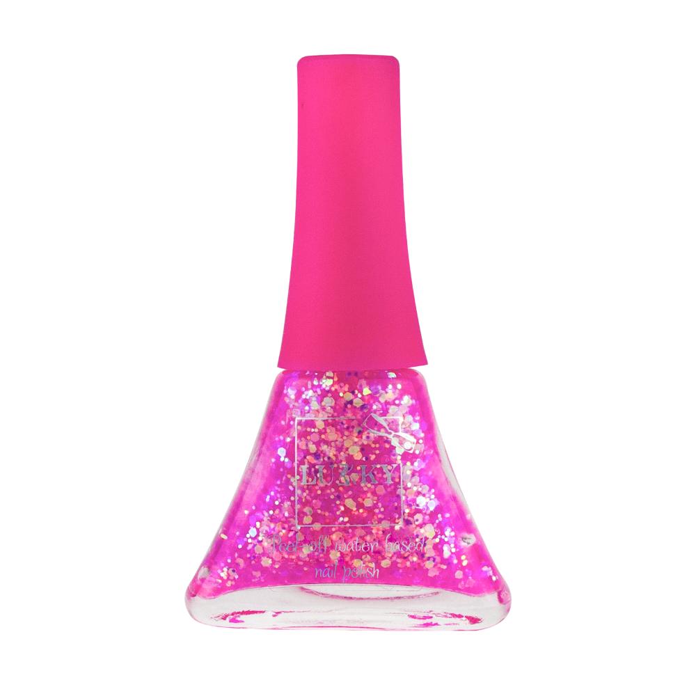Lukky - Peel-Off Nail Polish Confetti 5.5ml Bright Pink Pearl w/ Glitter