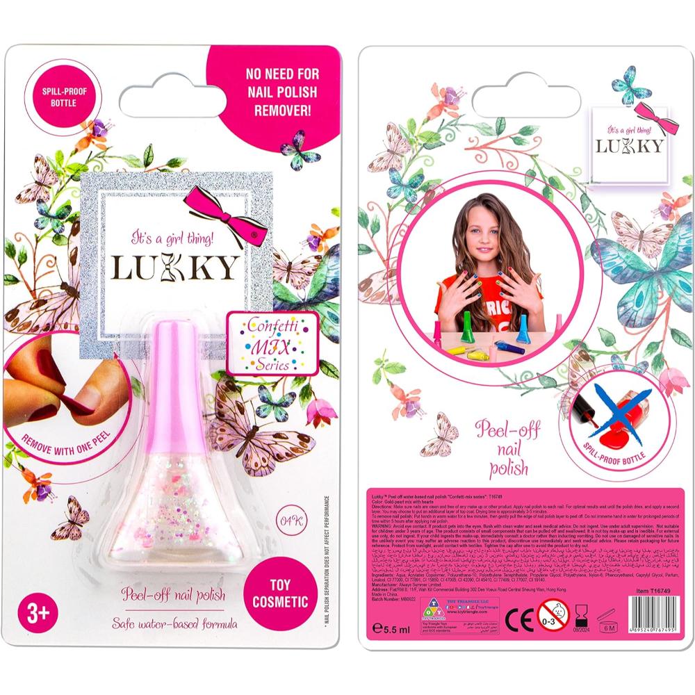 Lukky - Peel-Off Nail Polish Confetti 5.5ml Gold-Pearl with Hearts