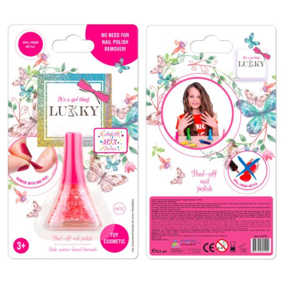 Lukky - Peel-Off Nail Polish Confetti 5.5ml White-Pink with Flowers