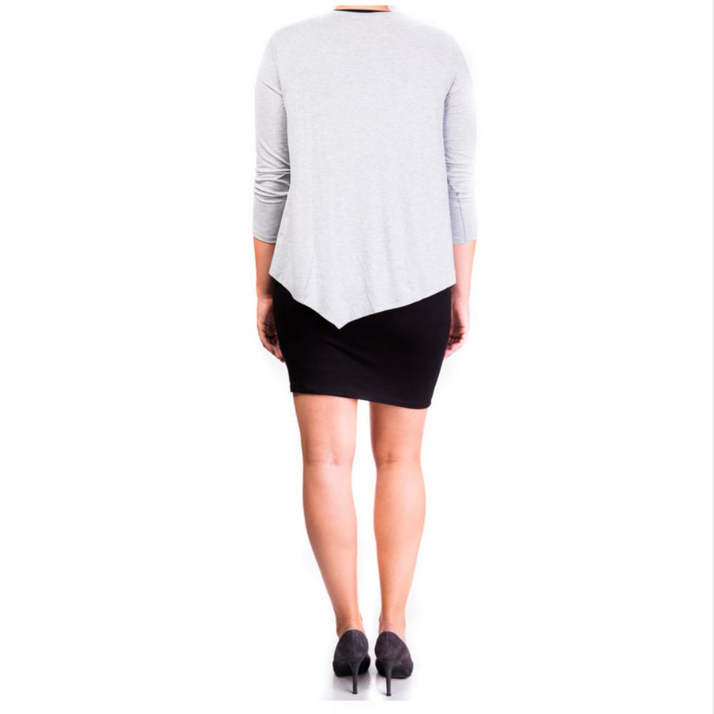 Mama Basic - Double Layer Maternity & Nursing Dress - Grey And Black