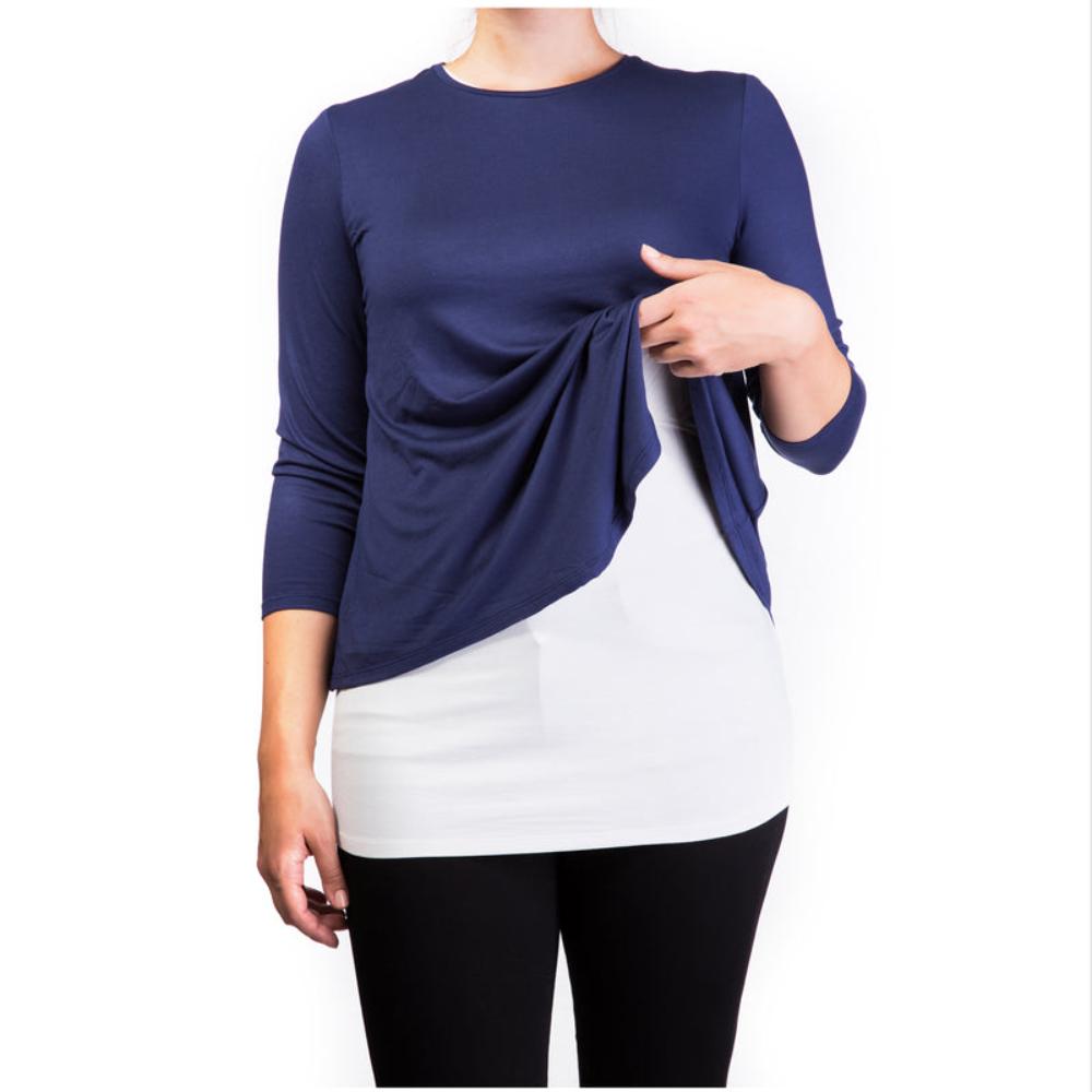 Mama Basic - Double Layer Maternity & Nursing Top¬†- Navy And Cream
