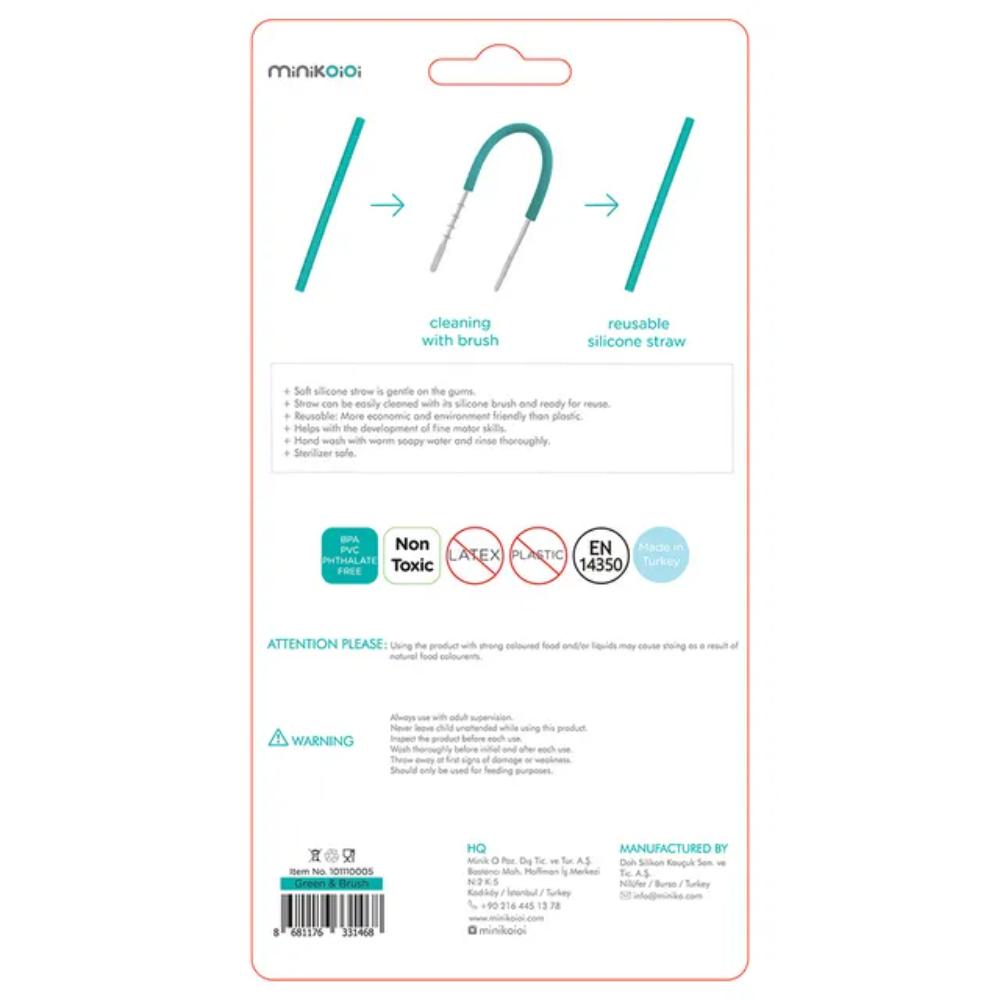 Minikoioi - Flexi Straws - 3 Pcs & Brush - Powder Grey