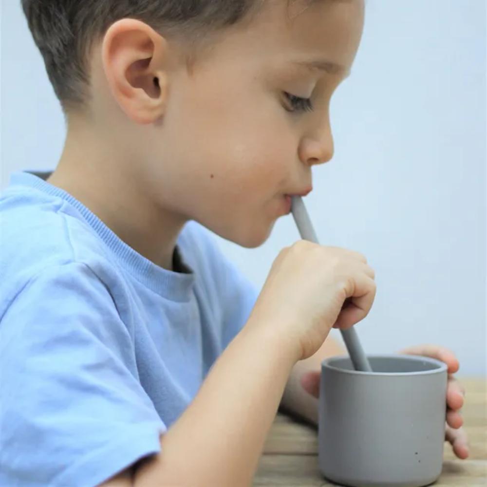 Minikoioi - Flexi Straws - 3 Pcs & Brush - Powder Grey