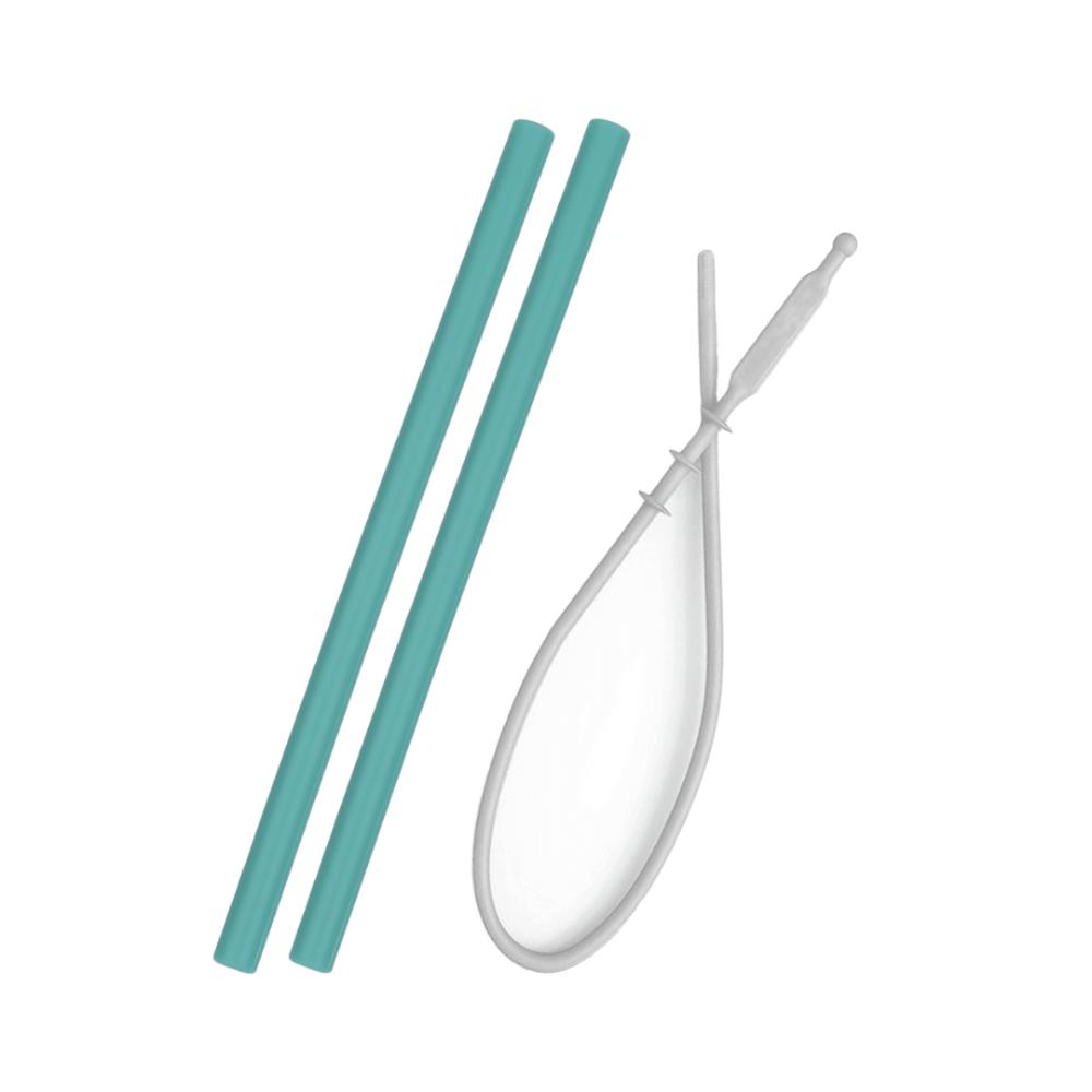 Minikoioi - Silicone Flexi Straws W/ Brush Set-2pcs - Green