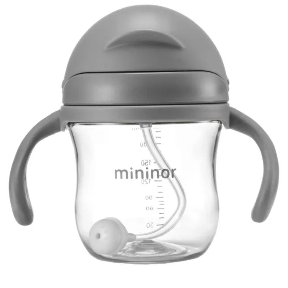 Mininor - Straw Bottle Tritan 220ml Grey Seal