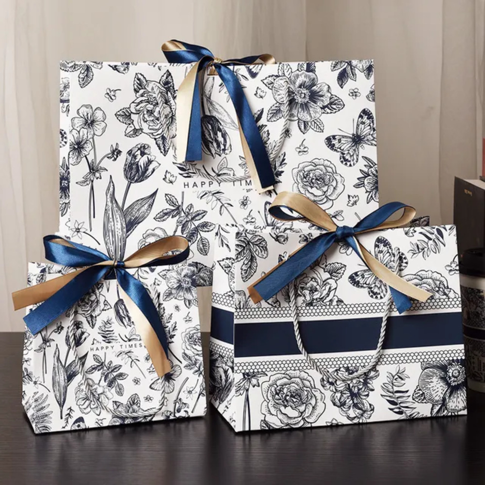 Playpro - Floral Gift Bag - Pack of 3 - Medium - Navy