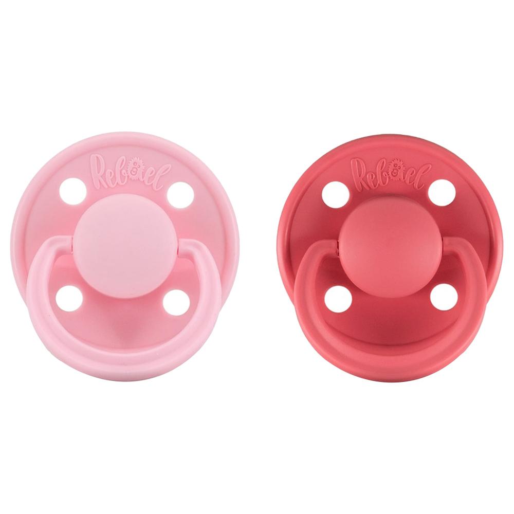 Rebael - Mono Natural Rubber Round Pacifier Size 2 - Baby 6M+ 2-pack - Sweet Pink Salmon