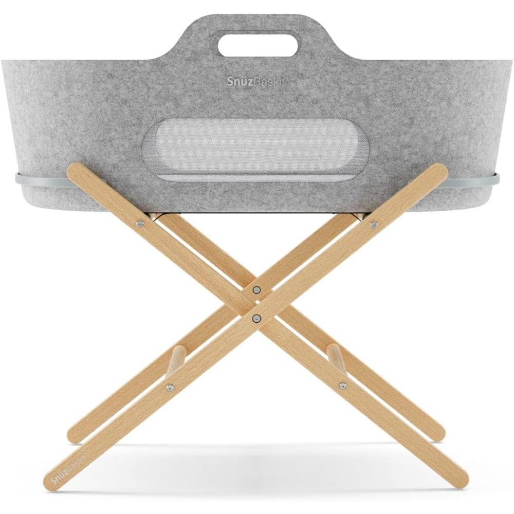 Snuz Baskit Light Grey Moses Basket With Breathable Mattress Natural Stand Set From 0 6 Months Babystore.ae