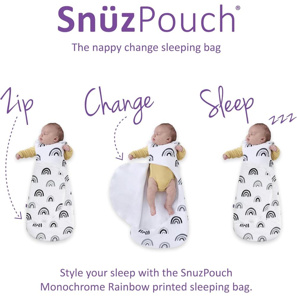 Snuz - Pouch Baby Sleeping Bag with Zip for Easy Nappy Changing L - Mono Rainbow