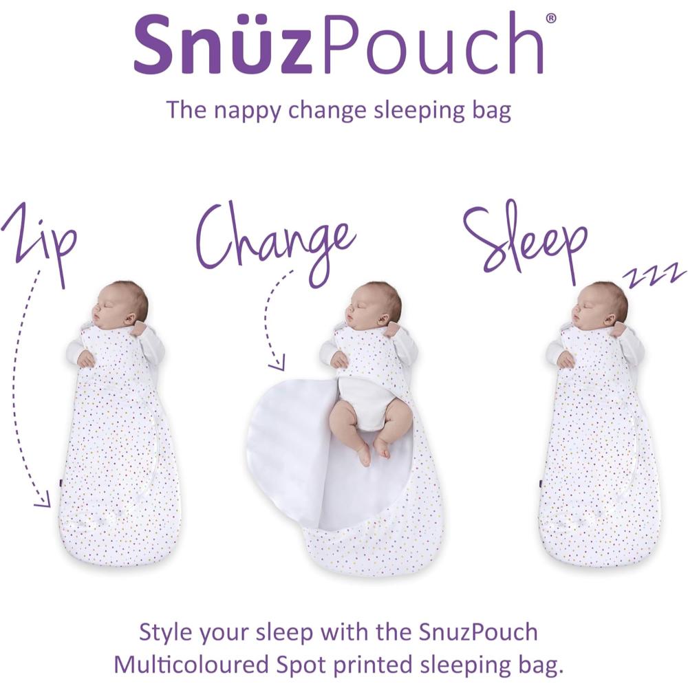 Snuz - Pouch Baby Sleeping Bag with Zip for Easy Nappy Changing Large - Multi Spot