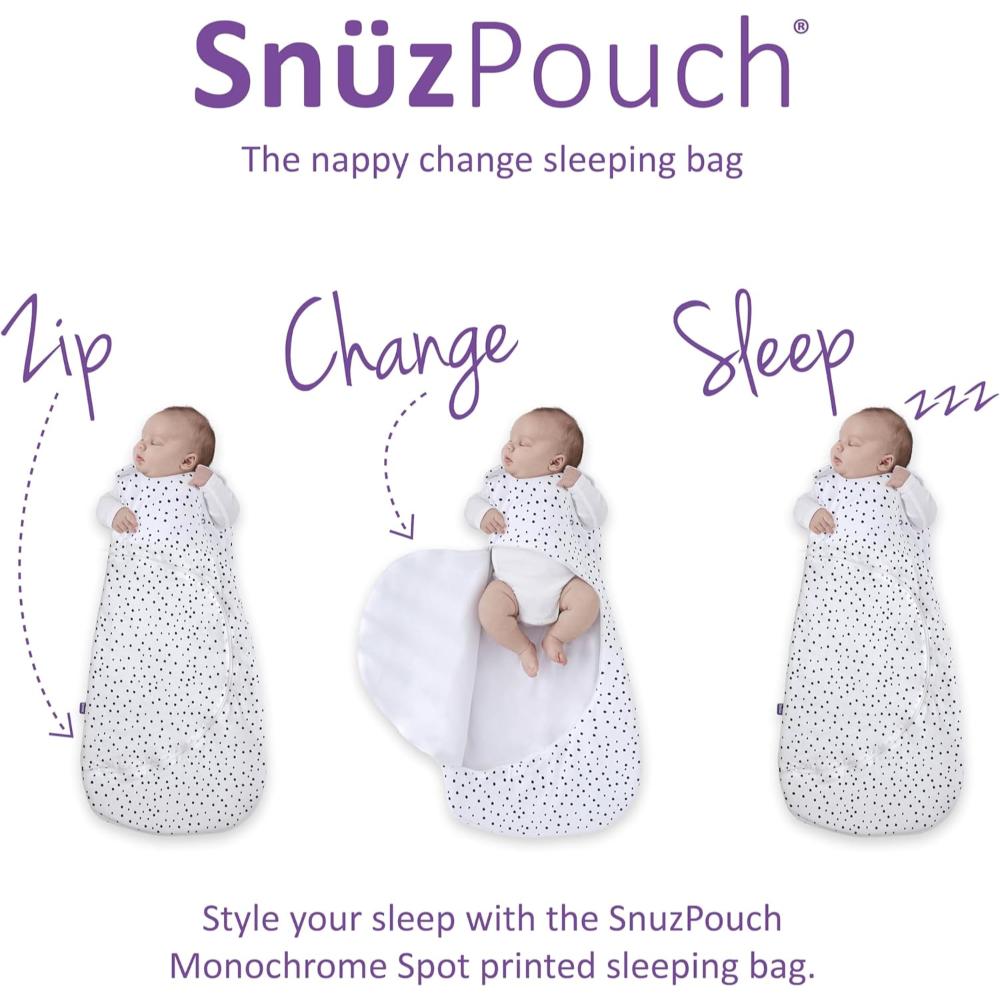 Snuz - Pouch Baby Sleeping Bag with Zip for Easy Nappy Changing - Mono Spot