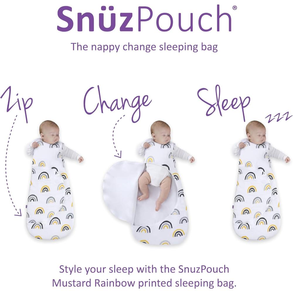 Snuz - Pouch Baby Sleeping Bag with Zip for Easy Nappy Changing - Mustard Rainbow
