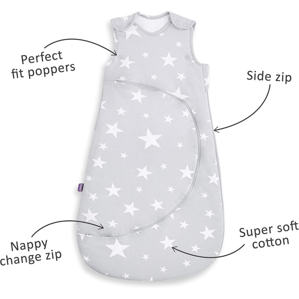 Snuz - Pouch Baby Sleeping Bag with Zip for Easy Nappy Changing - White Star