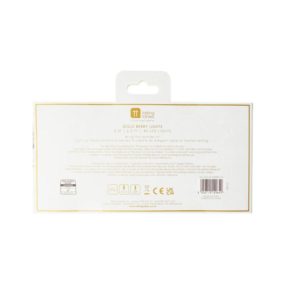 Talking Tables -Botanical Berry Gold Berry Branch With Warm White Led Light, 2M