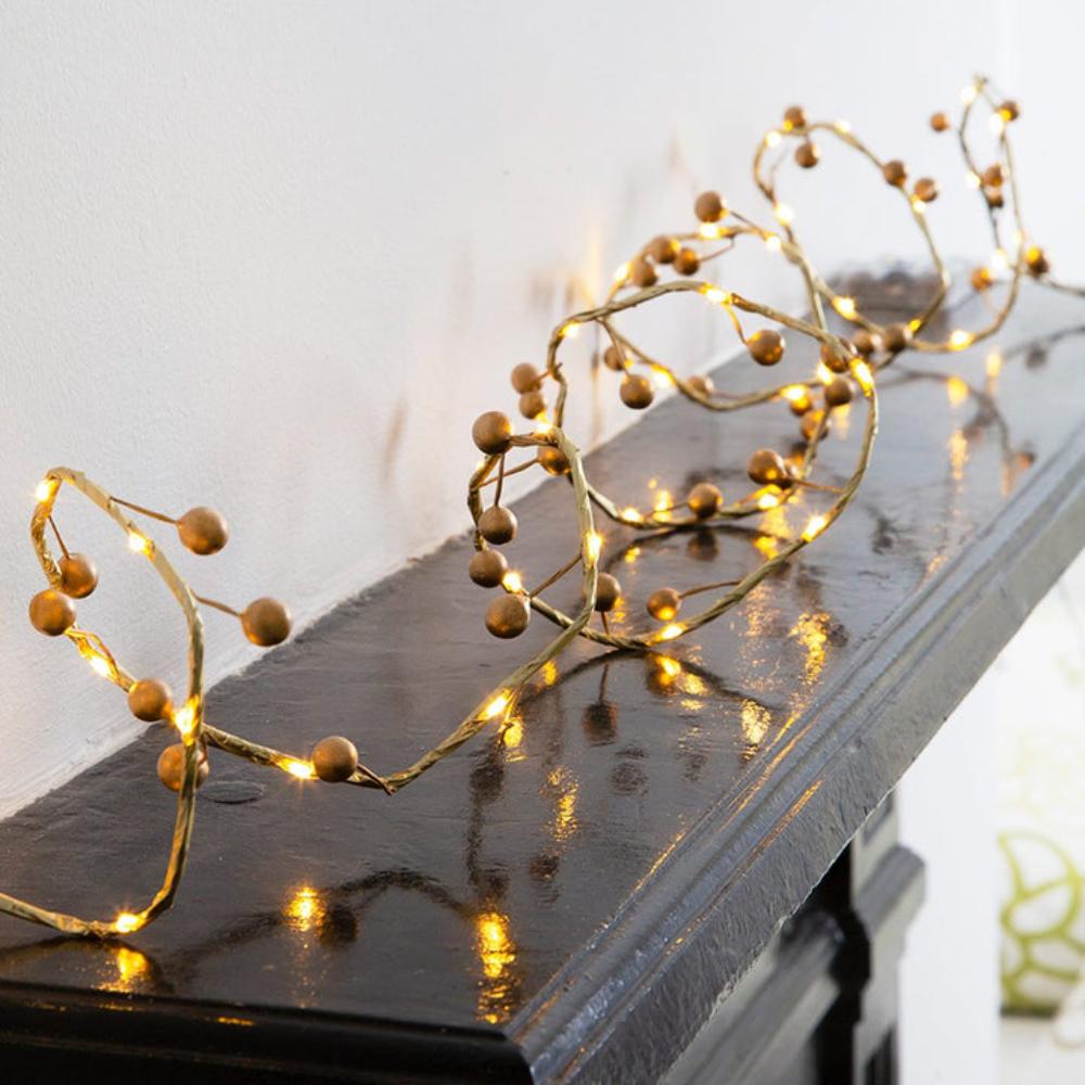 Talking Tables -Botanical Berry Gold Berry Branch With Warm White Led Light, 2M