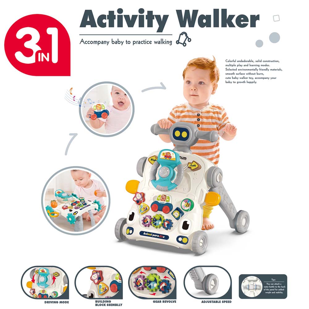 Teknum - 3 - IN - 1 Baby Walker / Learning Table Mode / Game Panel Mode with Musical keyboard - Grey