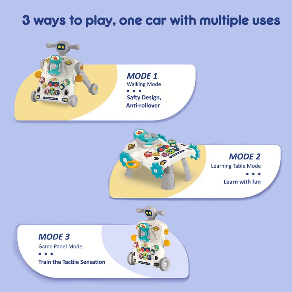 Teknum - 3 - IN - 1 Baby Walker / Learning Table Mode / Game Panel Mode with Musical keyboard - Grey
