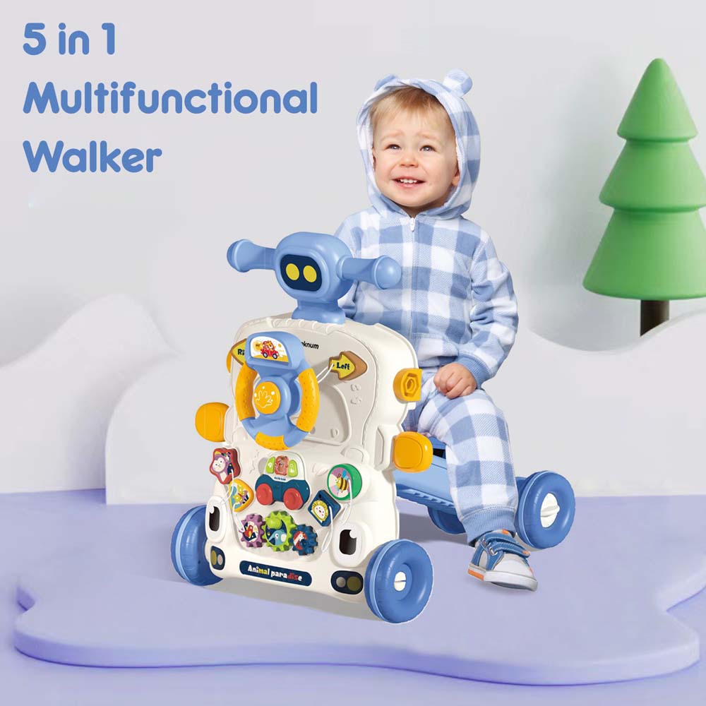 Teknum - 5 - IN - 1 Baby Walker / Learning Table Mode / Game Panel Mode / Scooter Mode / Roller Coaster Mode with Musical keyboard - Blue
