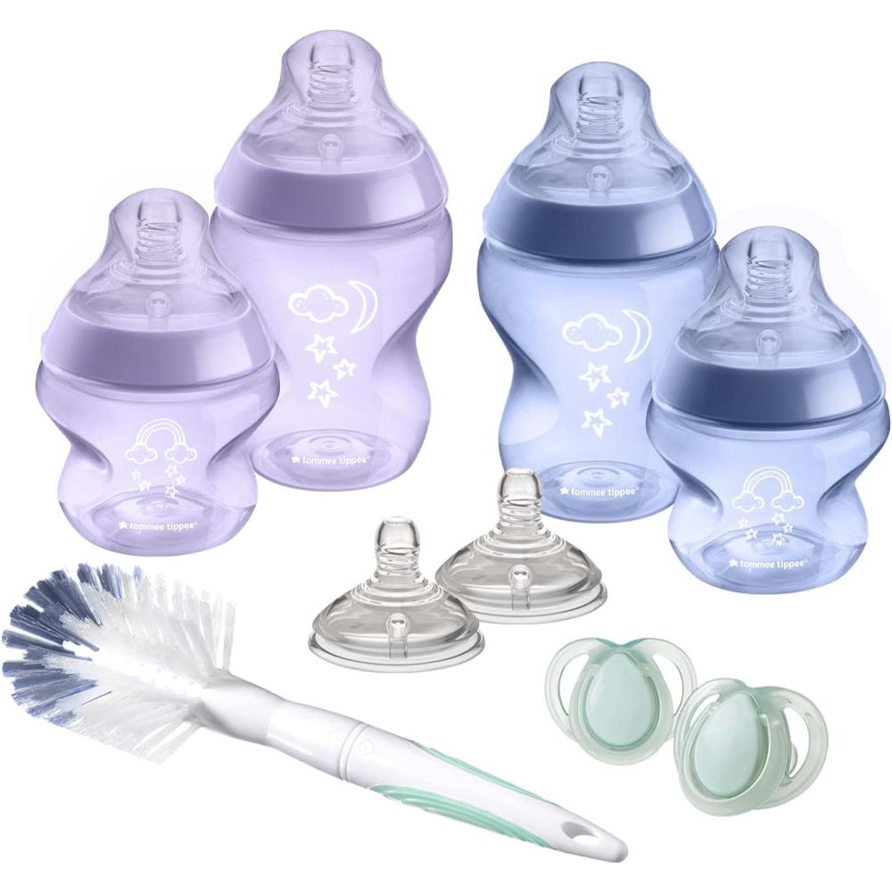 Tommee Tippee - Closer To Nature Newborn Baby Bottle Starter Kit Breast-Like Teats With Anti-Colic Valve Mixed Sizes Purple