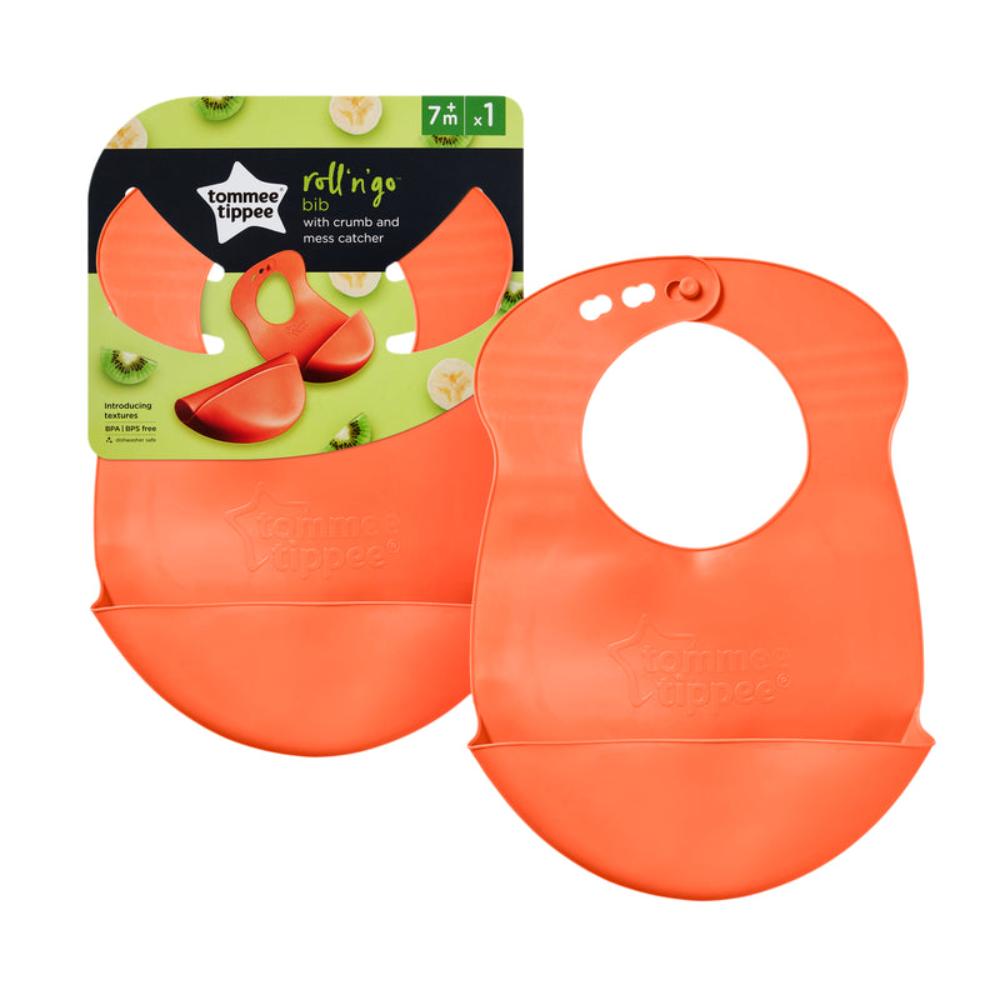 Tommee Tippee - Roll ?N? Go Baby Bib With Crumb And Mess Catcher Soft And Flexible Roll Up Material 6M+
