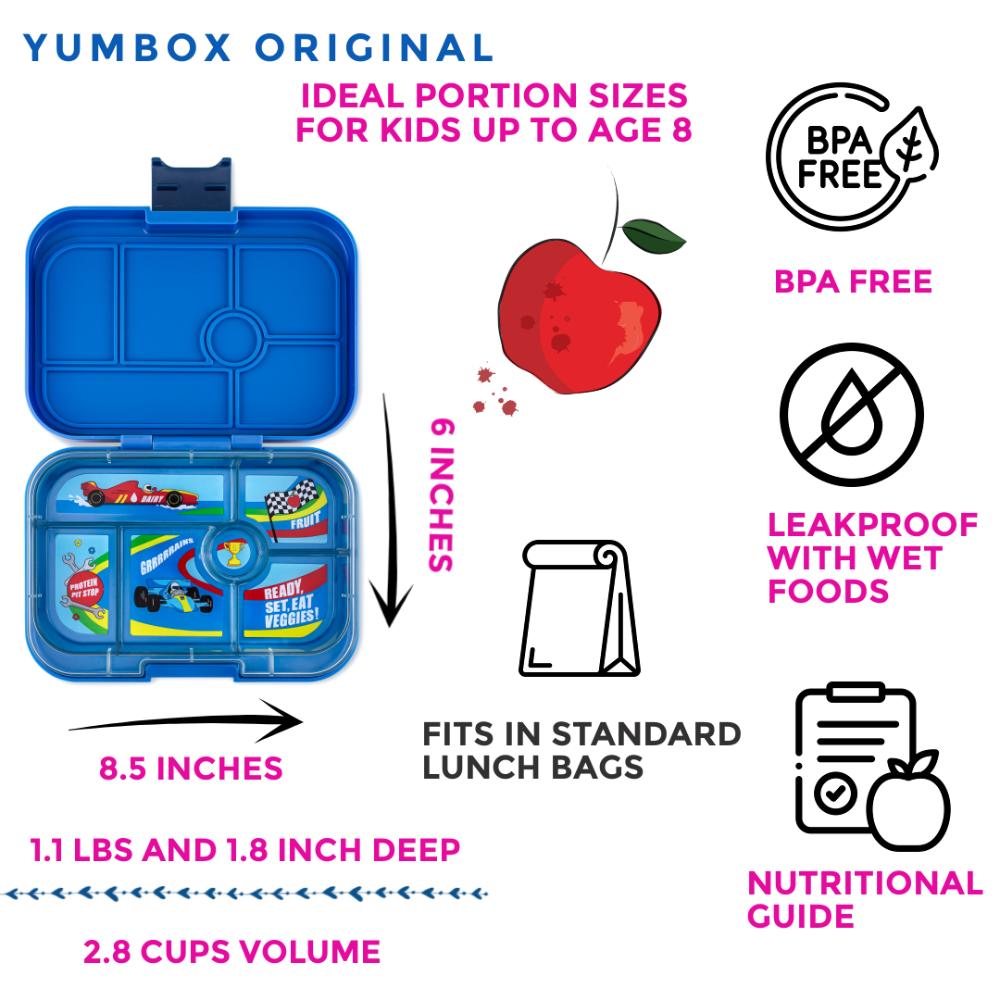 Yumbox - Race Cars 6 Compartments Lunch Box - Surf Blue