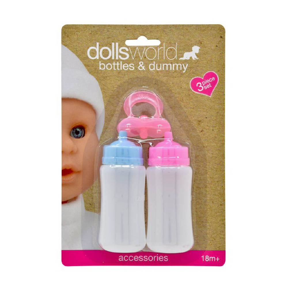 Dolls world - Bottles & Dummy 2 Btls W/Lid N Dolls Dummy