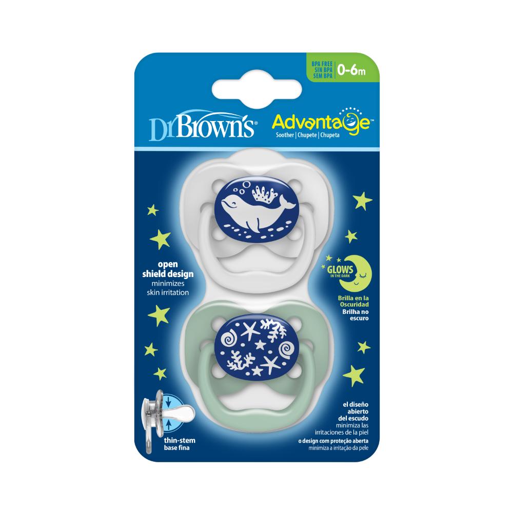 DrBrowns - Advantage Pacifier Stage 1 Glow in the Dark - Blue (Pack of 2)