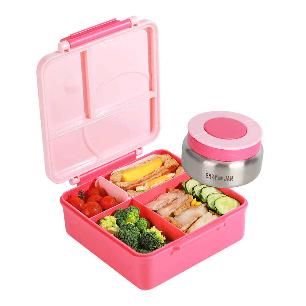 Eazy kids - 3/4 Jumbo Lunch Box with Bowl, Spoon & Fork - Pink