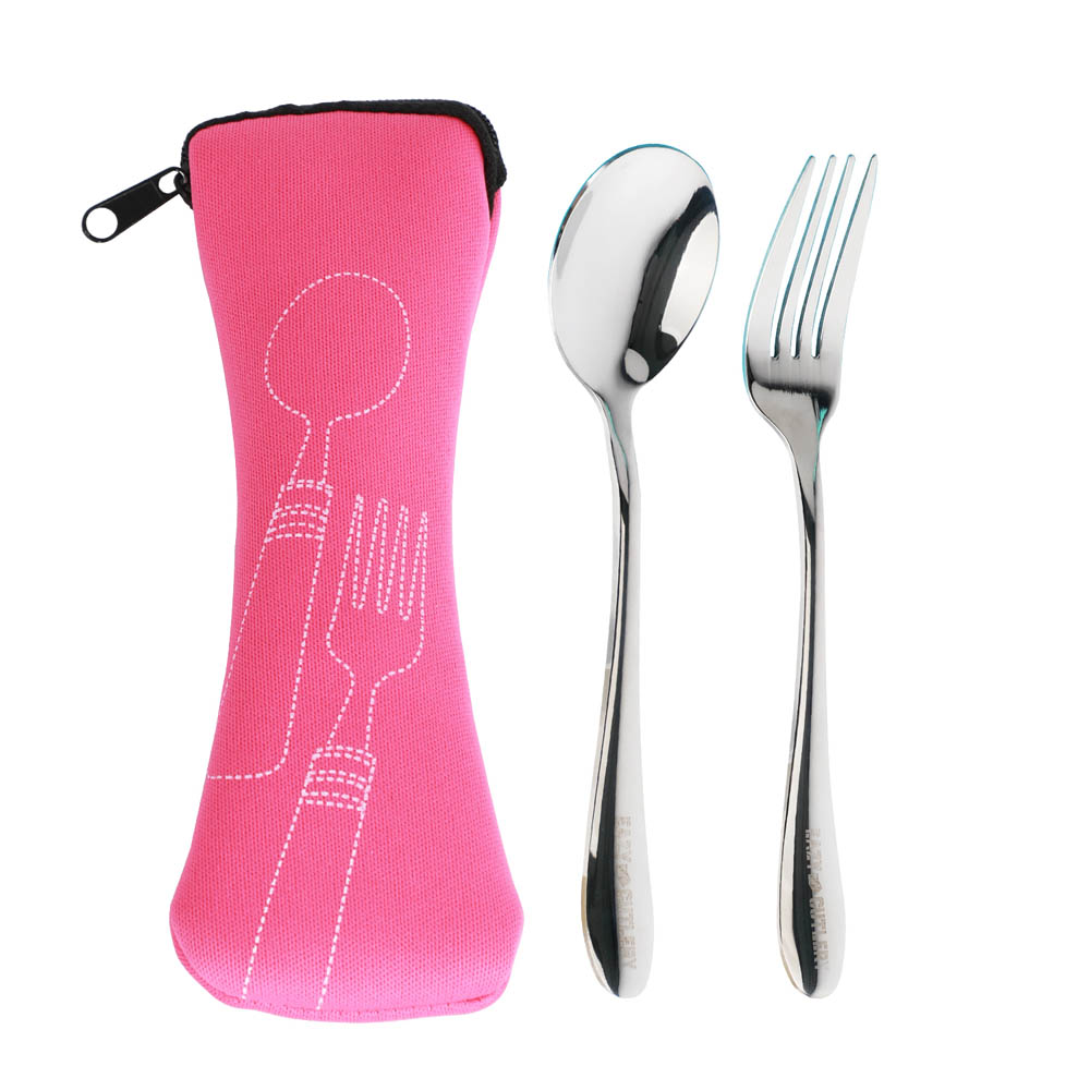 Eazy kids - 3/4 Jumbo Lunch Box with Bowl, Spoon & Fork - Pink