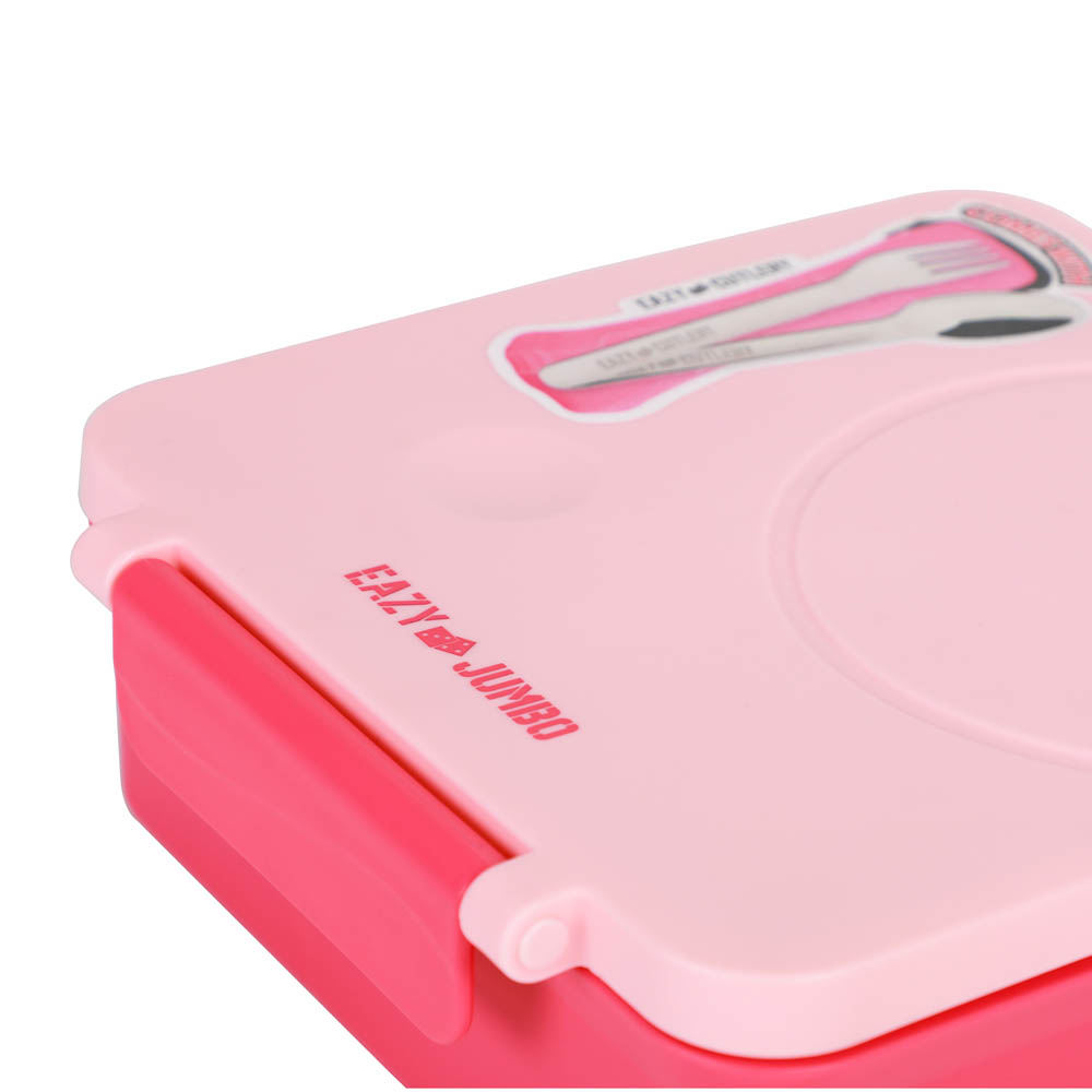 Eazy kids - 3/4 Jumbo Lunch Box with Bowl, Spoon & Fork - Pink