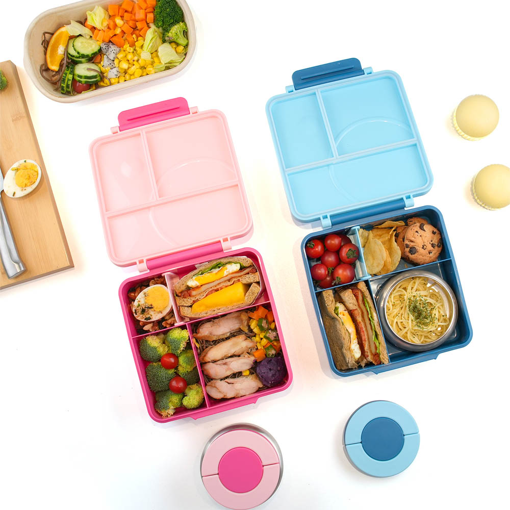 Eazy kids - 3/4 Jumbo Lunch Box with Bowl, Spoon & Fork - Pink