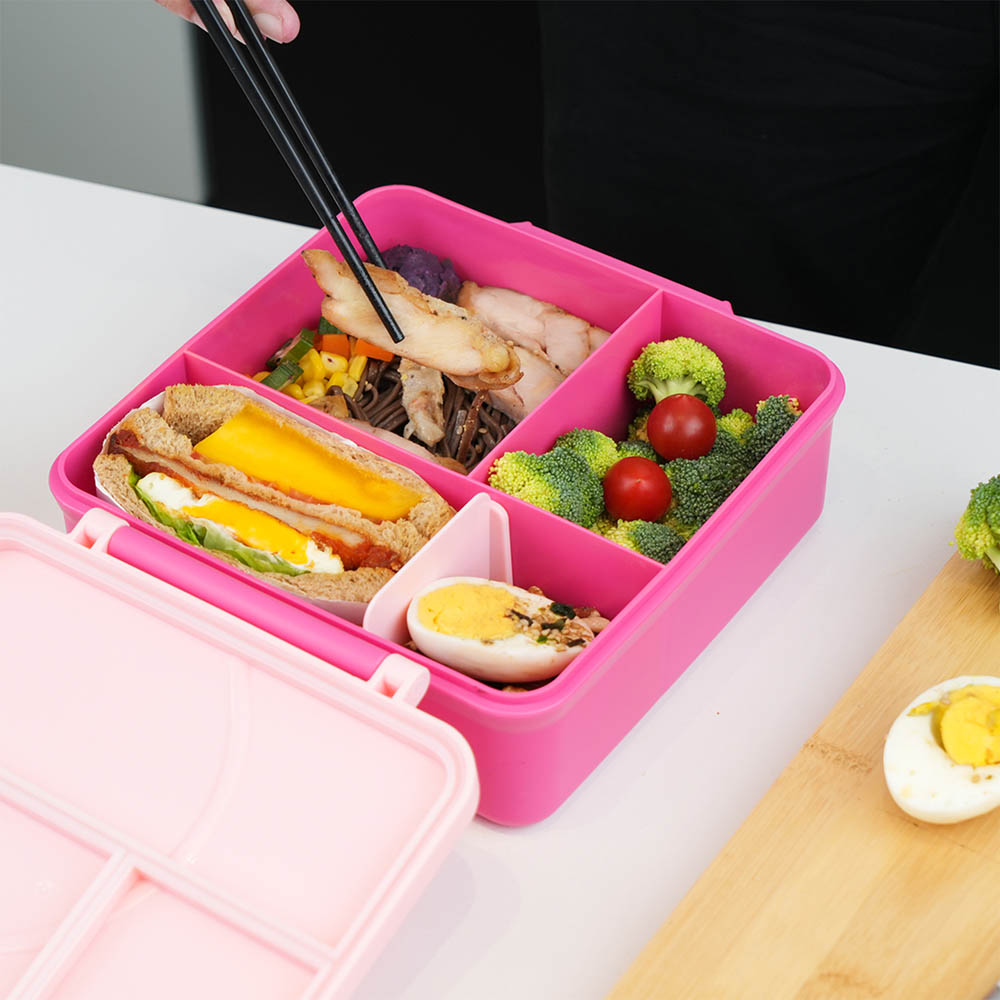 Eazy kids - 3/4 Jumbo Lunch Box with Bowl, Spoon & Fork - Pink