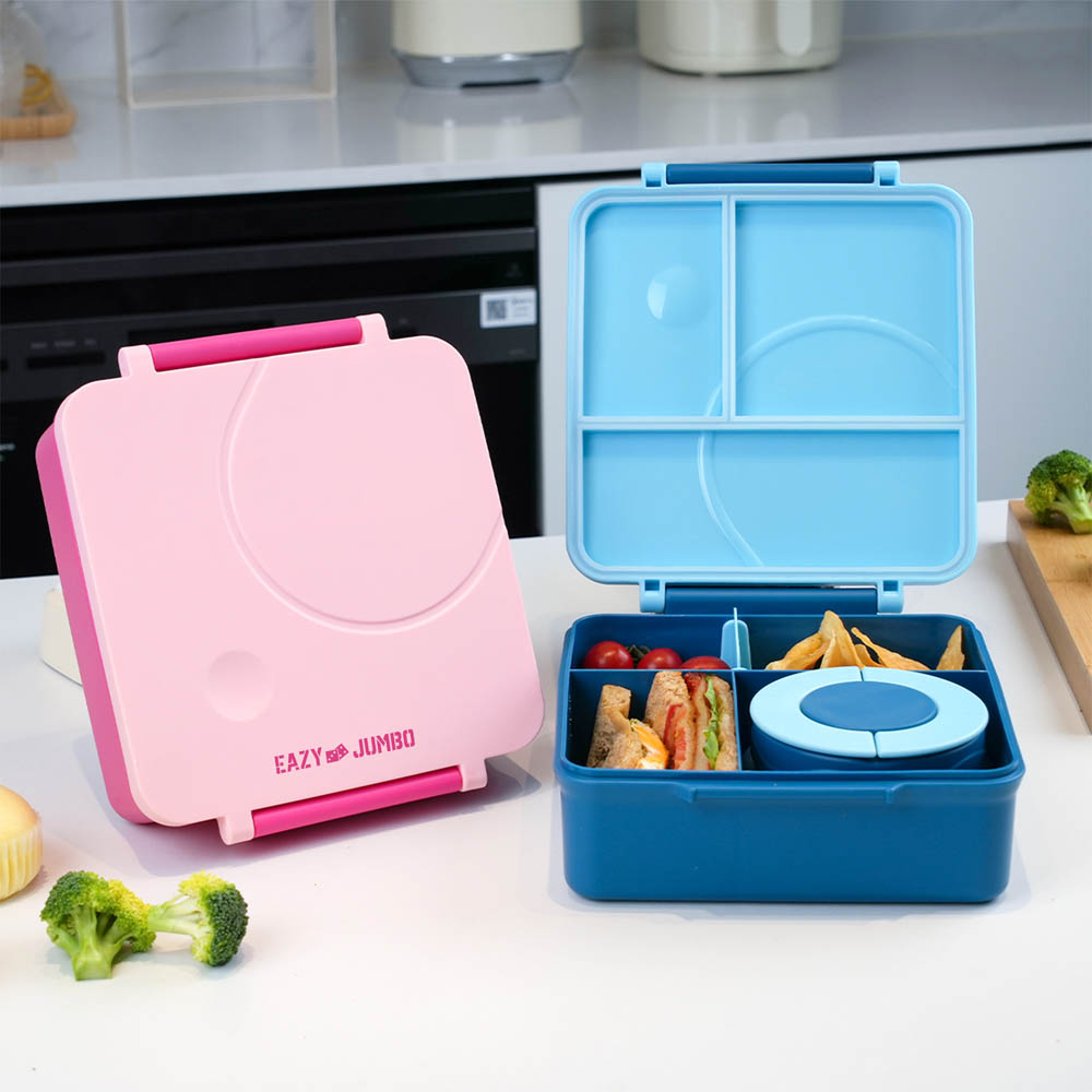 Eazy kids - 3/4 Jumbo Lunch Box with Bowl, Spoon & Fork - Pink